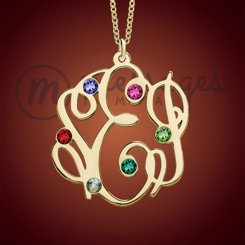 Gold Birthstone Monogrammed Round Personalized Necklace Gold Birthstone Monogrammed Round Personalized Necklace