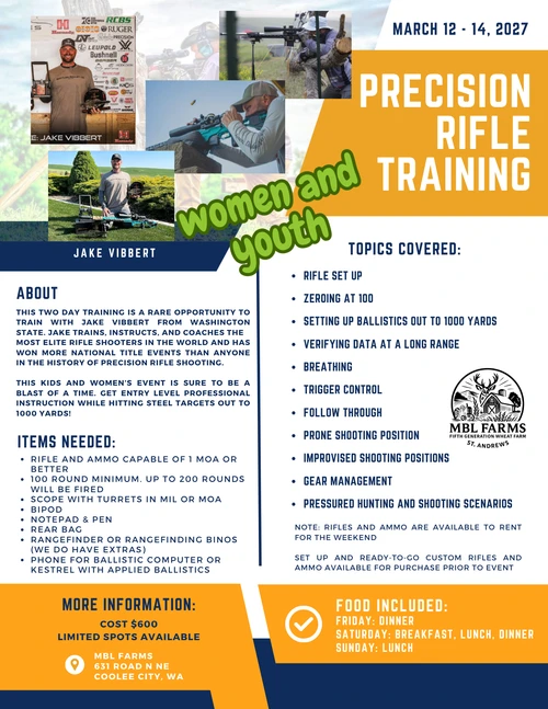Women & Youth Precision Rifle Training: March 12-14 2027