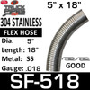 5" x 18" 304 Stainless Steel Flex Exhaust Hose HTS4150-500x18