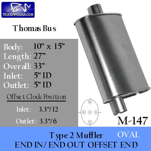 Type 2 Oval Thomas Muffler 10 x 15 x 26" 5" IN-OUT