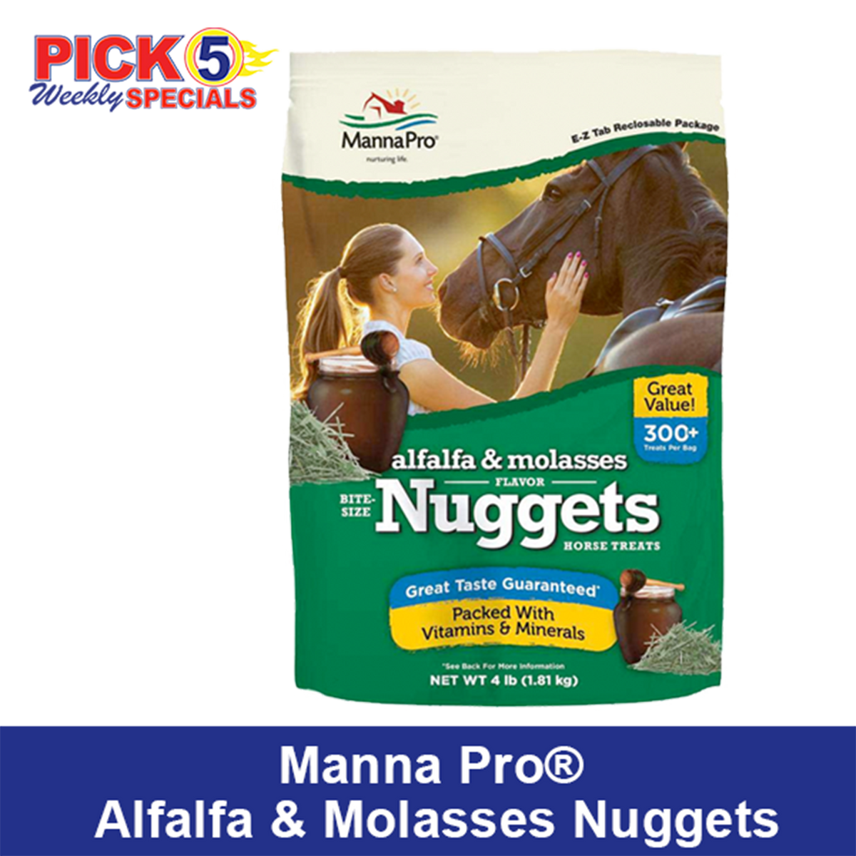 Manna Pro Alfalfa & Molasses Nuggets Treat - 4 lbs. Sale 3.15 - 3.28.26.