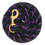 Cotton Lead Rope 10 Foot - 5/8 Inch with Large Brass Snap  BLACK & PURPLE