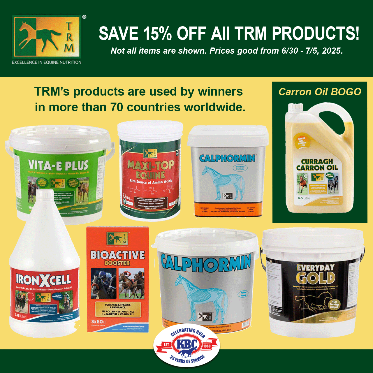 TRM Equine Nutritional Supplements and General Health Sale 15% OFF  7/1 - 7/5/25