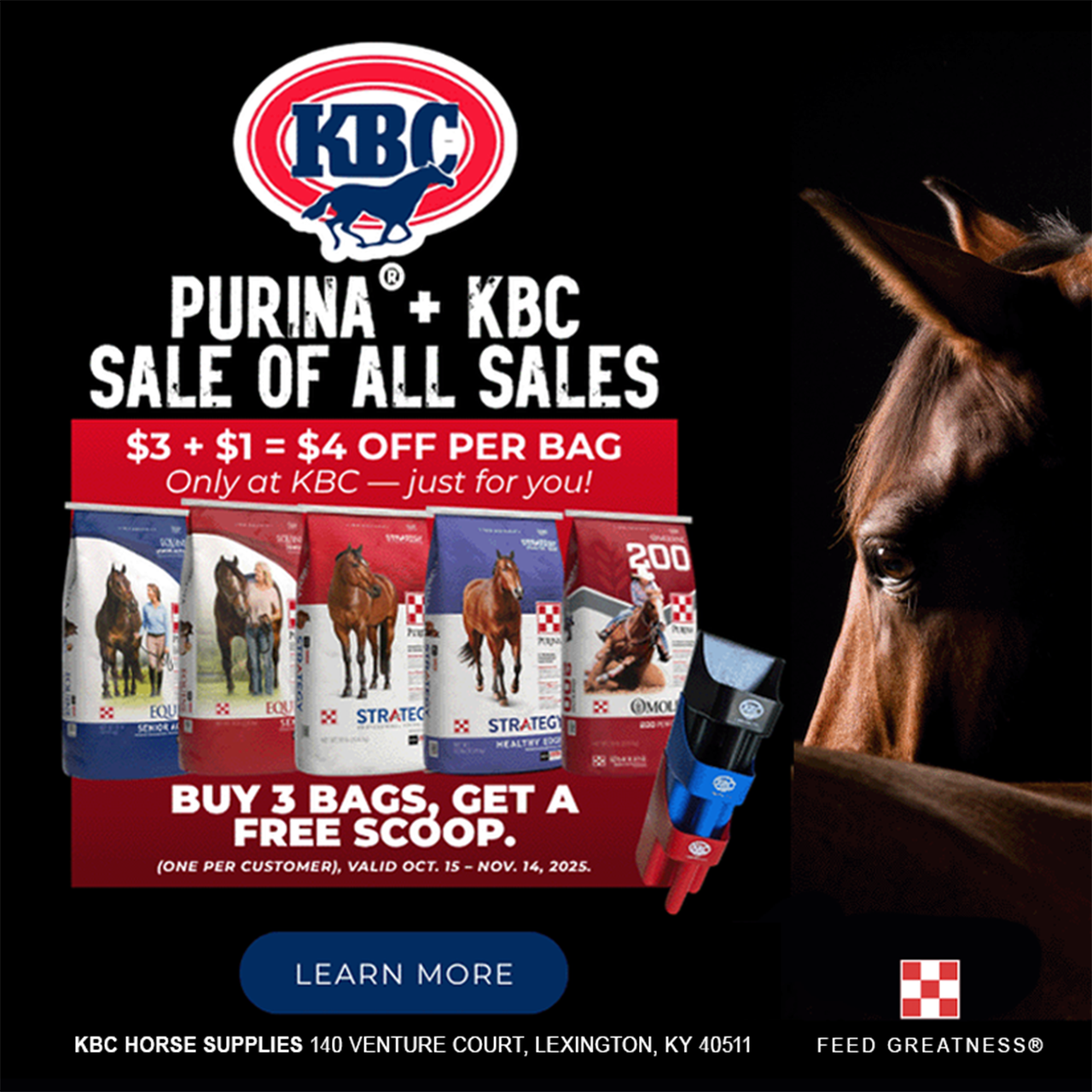 Select Purina Horse Feeds on Sale,n $4 OFF/ BAG.  10/14 - 11/15/25