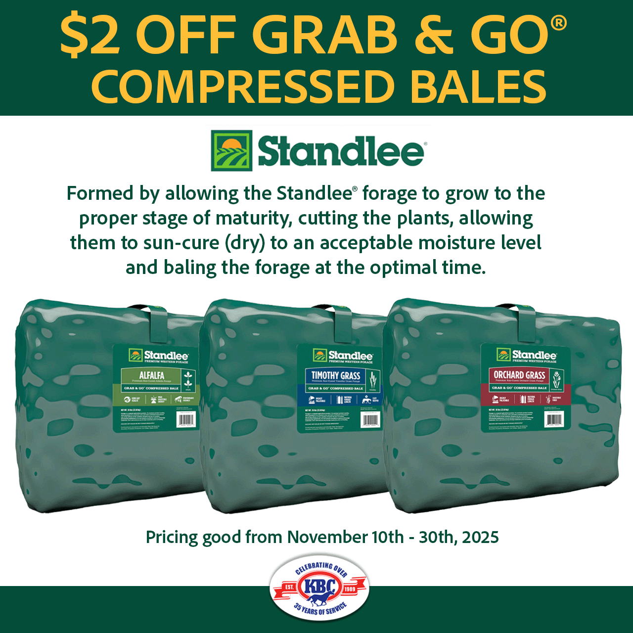 Standlee Compressed Bales $2 OFF, 11/9 - 11/30/25.