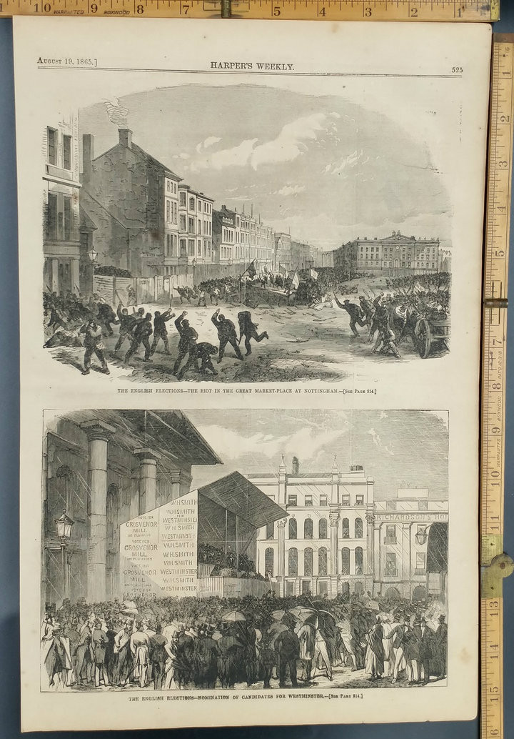 The English elections of 1865. The riot in the great marketplace at ...