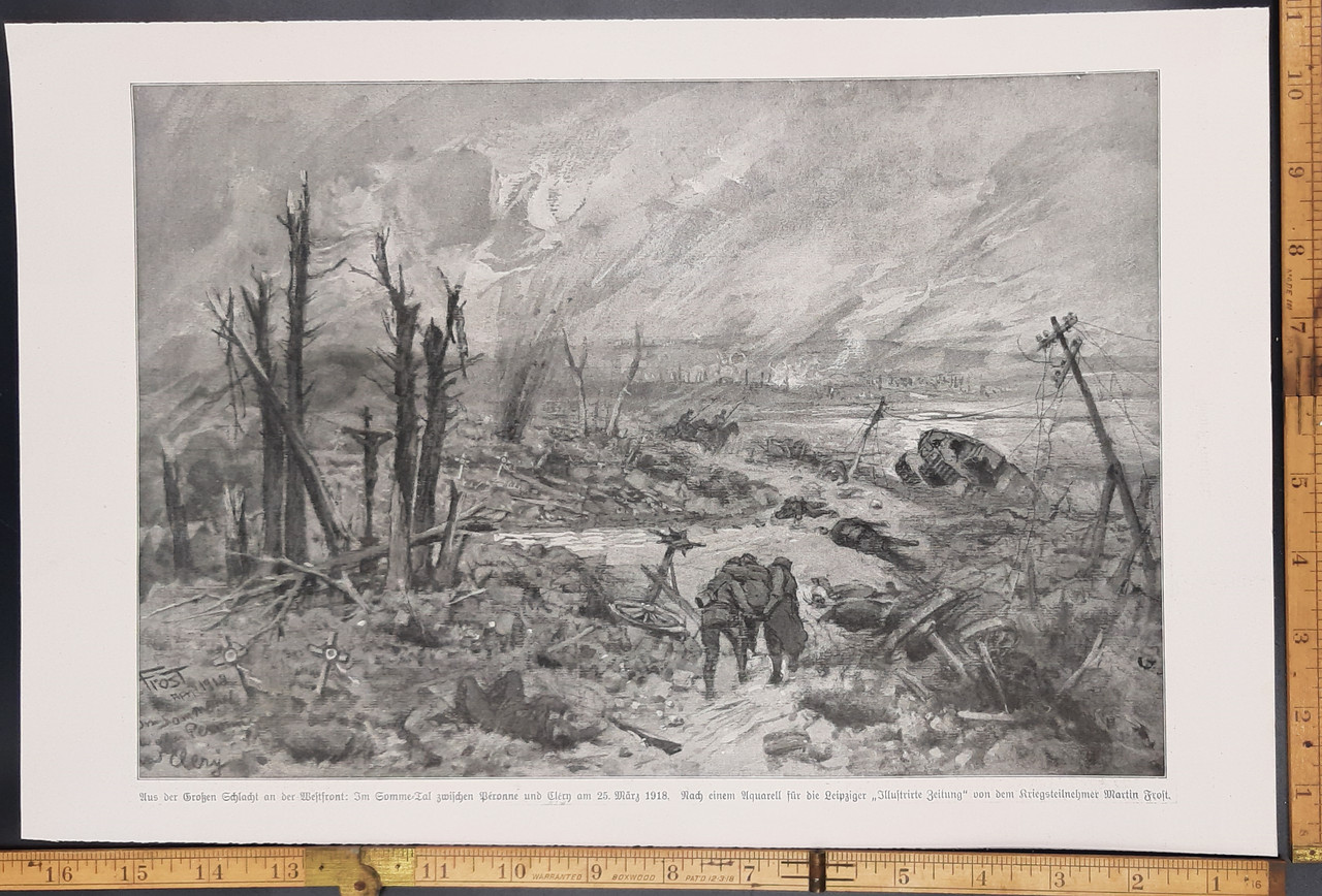Great artistic rendition of the Somme battlefield: Two men helping