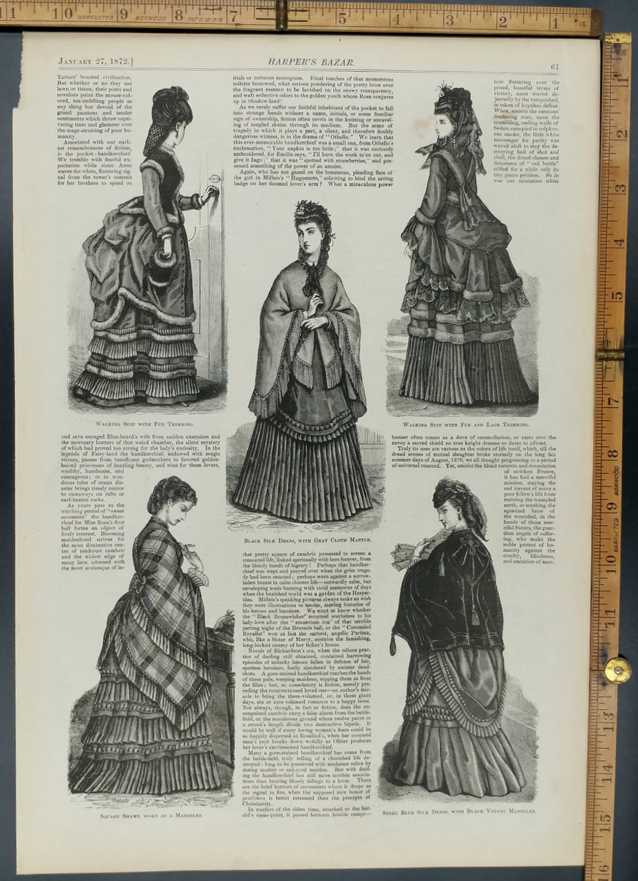 Ladies Walking Suit With Fur And Lace Trimming Square Shawl Worn