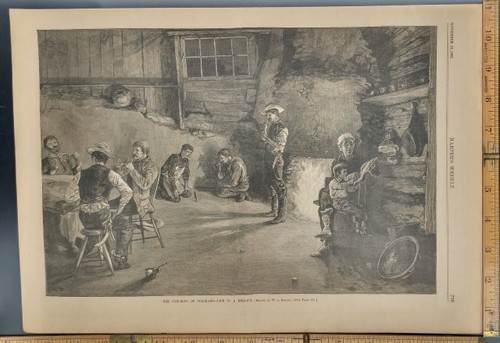 The Cowboys Of Colorado -  Life In A Dugout. Antique Engraving AKA Print from 1882.