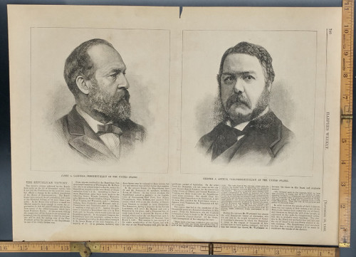 President James A. Garfield and Vice President Chester A. Arthur. Original Antique Engraving AKA Print from 1880.