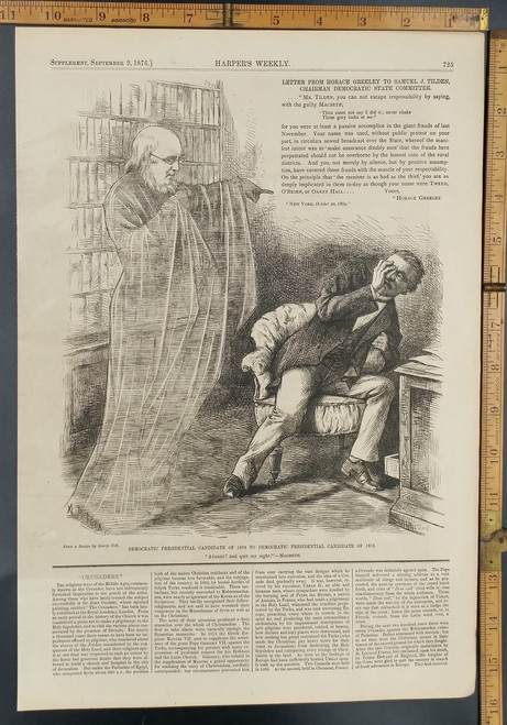 Democratic Presidential Candidate of 1876 to 1872 by A. B. Frost. Letter from Horace Greeley to Samuel J. Tilden. Original Antique Engraving AKA Print from 1876.