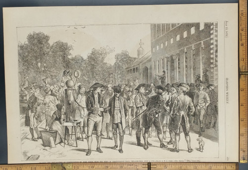 Reading of the Declaration of Independence by John Nixon from the steps of Independence Hall, Philadelphia 1776. Antique Engraving AKA Print from 1876.