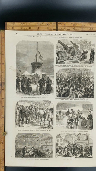 Siege of Paris: German Flag on Mount Valerien,from 1871. Prussian Siege Guns, Beaugency France. Skating at Versailles. Shelling of the Suburbs.