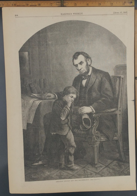 Abraham Lincoln and the Drummer-Boy by Thomas Nast. Original Antique Engraving AKA Print from 1867.