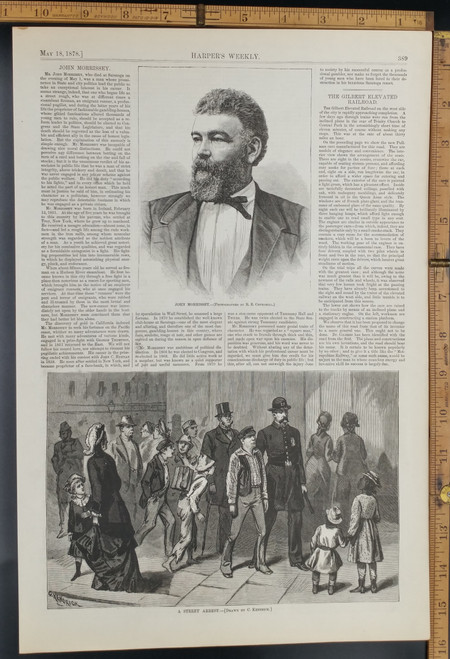 A street Arrest as drawn by C. Kendrick. John Morrissey. Original Antique Print 1878.