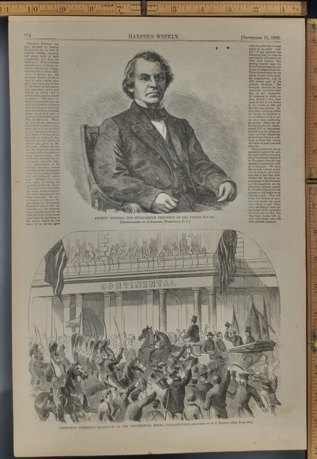 President Andrew Johnson's reception at the Continental Hotel, Philadelphia. Original Antique Print 1866.