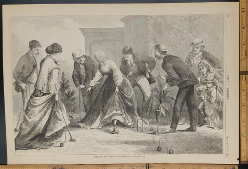 The game of Croquet by Mr. Bush. Family fun.Original Antique Print 1866.