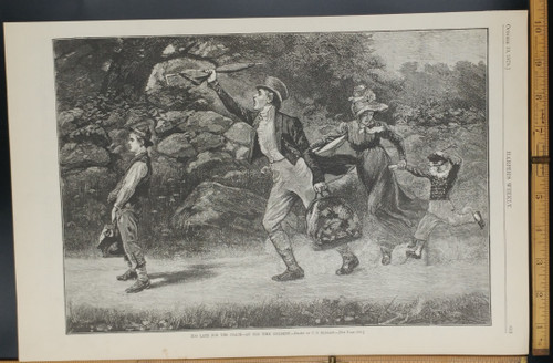 Too late for the coach, an old time incident drawn by C. S. Reinhart. Original Antique Print 1878.