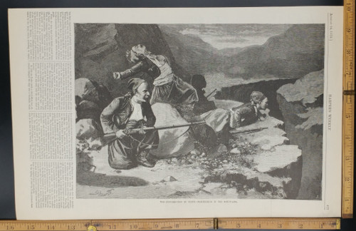 The insurrection in Crete, skirmishing in the mountains. Original Antique Print 1878.