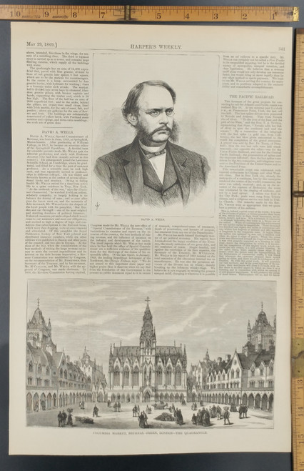 Columbia Market, Bethnal Green, London-the Quadrangle. David A Wells of Springfield Massachusetts. Original Antique Print 1869.