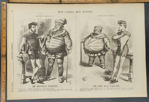 SIR JONATHAN FALSTAFF PRINCE OF WALES and JOHN BULL. FALSTAFF NOT LOVE BUT JUSTICE. Political Cartoon. Extra large Original Antique Print 1869.