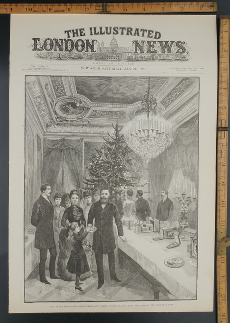 Life at San Remo: Crown Prince and family in the billiard-room. Villa Zirio the Christmas Tree. Original Antique Print 1888.