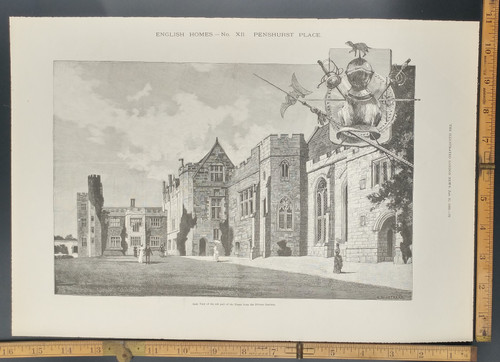 English Homes No. XII, Penshurst Place. Back view of the old part of the house from the private gardens. Original Antique Print 1888.