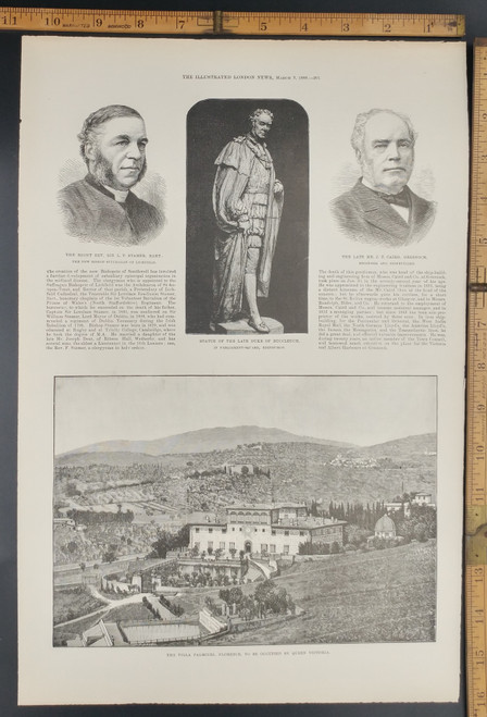 Villa Palmieri, Florence, to be occupied by Queen Victoria. Engineer and Shipbuilder Mr. J. T. Caird, Greenock. Statue of the late Duke of Buccleuch in Parliament-Square, Edinburgh. Original Antique Print 1888.