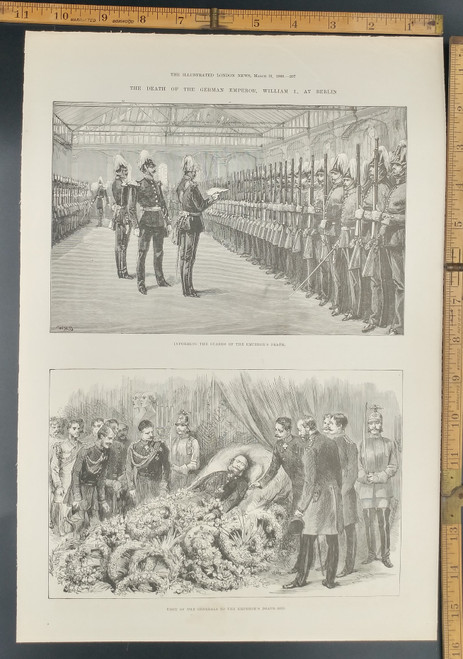 Death of the German Emperor William I., at Berlin. Visit of the Generals to the Emperor's Death-Bed. Informing the guards. Original Antique Print 1888.
