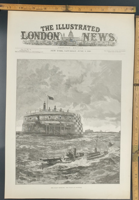 Our coast defenses: the forts at Spithead Portsmouth. Original Antique Print 1888.