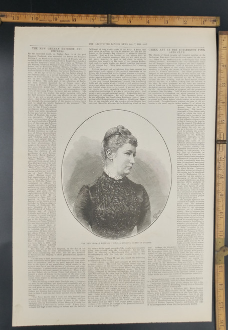 The new German Empress, Victoria Augusta, Queen of Prussia. Article and portrait of Royalty. Original Antique Print 1888.