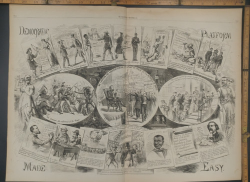 Democratic platform made easy by Thomas Nast. KU KLUX ABOLITION OF FREEDMEN'S BUREAU. President Grant. Extra Large Original Antique Print 1869.