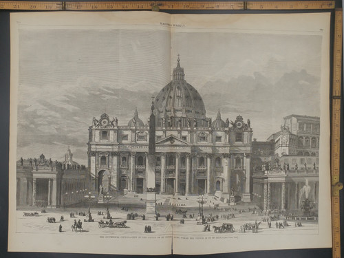 View of the Church of Saint Peter's, Rome. The Ecumenical Council. Extra Large Original Antique Print 1869.