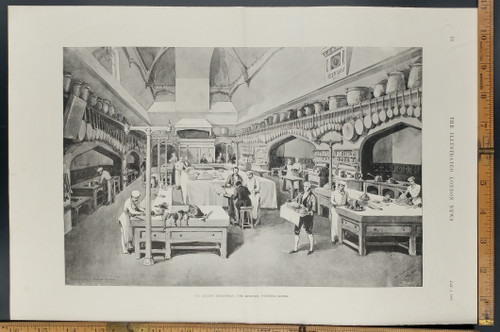 The Queens Christmas: The kitchen, Windsor Castle. Original Antique Print from 1895.