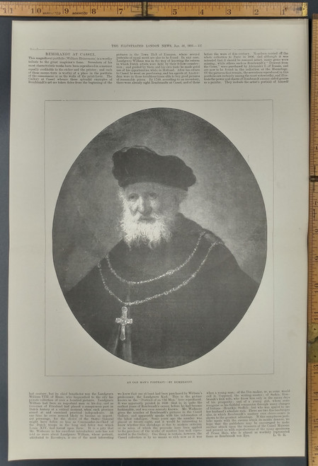 An old Man's portrait by Rembrandt. Rembrandt at Cassel. Original Antique Print from 1895.
