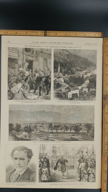 Austria 1886: View of Gastein, Meeting Place of Emperors William and Francis Joseph. Bulgaria: The Dethronement of Prince Alexander with view of Sofia. Great Britain: Opening of the James Watt Dock at Greenock.