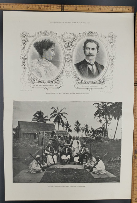 Sakalava Princes Northwest coast of Madagascar. Marriage of the honorable Miss Peel and Mr. Rochfort MaGuire. Original Antique Print from 1895.