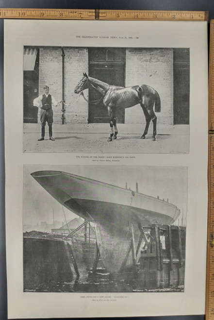 The winner of the Derby Lord Rosebery's Sir Visto. Lord Dunraven's New Yacht, Valkyrie III. Original Antique Print from 1895.