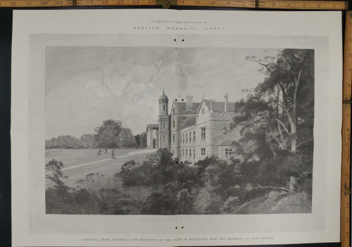 Eastwell park formerly the residence of the Duke of Edinburgh, now the property of Lord Gerard. Extra Large Original Antique Print from 1895.