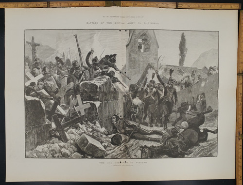 The 43rd attacked in Vimeiro drawn by R. Caton Woodville. Battles of the British Army. Extra Large Original Antique Print from 1895.