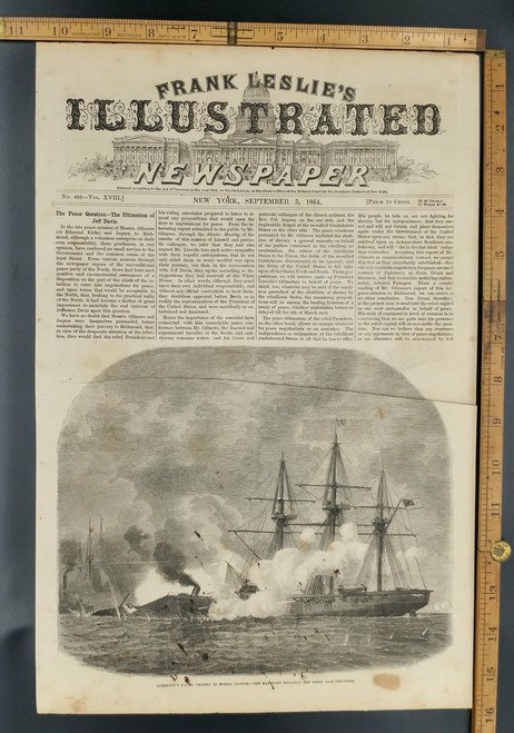 Farragut's Naval Victory in Mobile Harbor Antique Engraving from 1864. The Hartford Engaging the Rebel Ram Tennessee. The Peace Question- The Ultimatum of Jefferson Davis.
