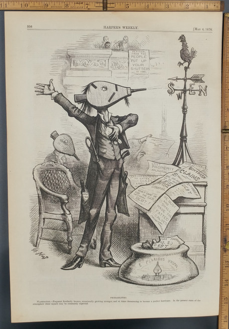 Probabilities by Thomas Nast. Harper's Weekly cartoon. Nast lampoons long-winded Southern Democrats who are extending the Congressional session by incessant speeches in favor of "Southern claims." Original Antique Print 1878.