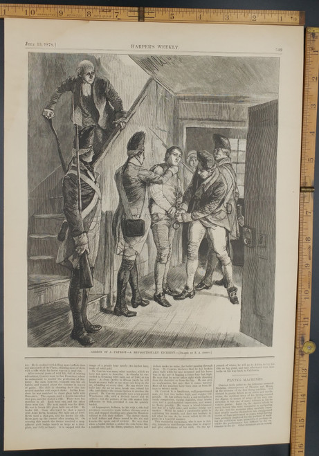 Arrest of a Patriot, a revolutionary incident by E.A. Abbey. Article on Dr. Carver marksman. Original Antique Print 1878.