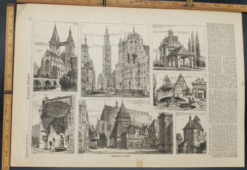 Sketches in Suabia Germany. Suabian architecture. Original Antique Print 1878.
