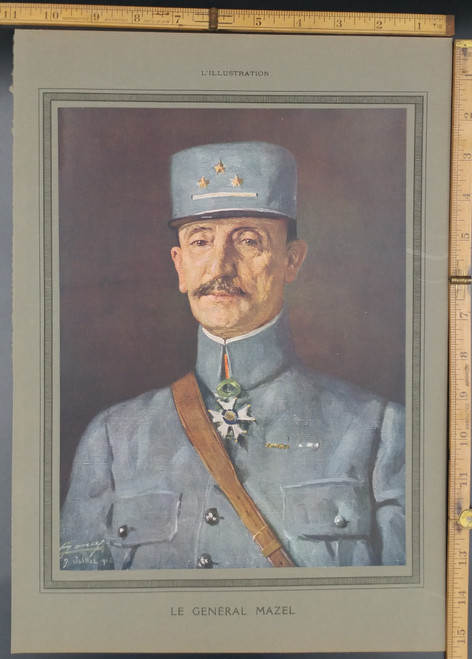 Le General Mazel. French WW1 general Olivier Mazel. Original WWI Antique Print 1917.