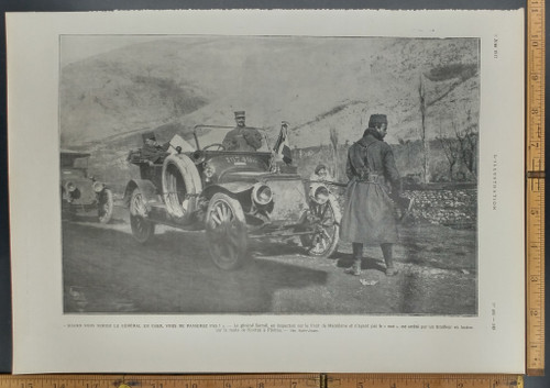 When you're the General in chief, you won't get through! General Sarrail, inspecting on the Macedonian front in his military car. Original WWI Antique photo 1917.