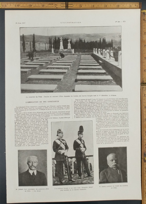 At the Piree cemetery: the enclosure where the graves of French sailors have just been laid. The abdication of king constantine. Original WWI Antique photo 1917.