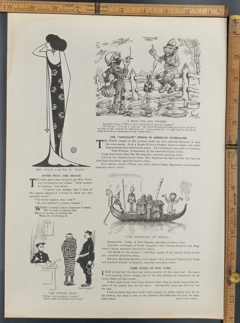 Mrs. Leslie Carter, in "Kassa". A boon for our tramps, vintage humor. Original Antique Print 1909.