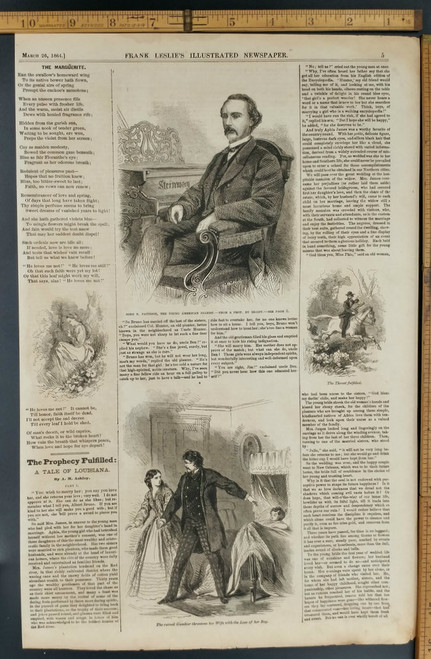 John N. Pattison, American pianist.  The Prophecy Fulfilled: A Tale of Louisiana by A. M. Ashley. The ruined gambler threatens his wife with the loss of her boy. 1864