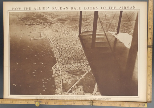 How the Allies' Balkan base looks to the airman. Saloniki Waterfront as seen from a French Military Seaplane. Original Antique rotogravure-sepia tone WWI Print, photo 1916.